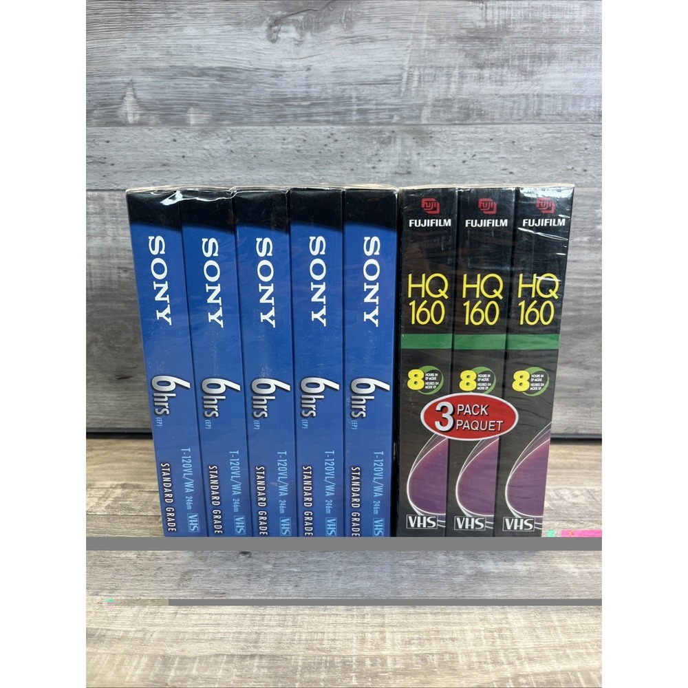 8 VHS Video Tapes New Blank Sealed 5 Sony T-120, 4 Fujifilm HQ160 Lot
